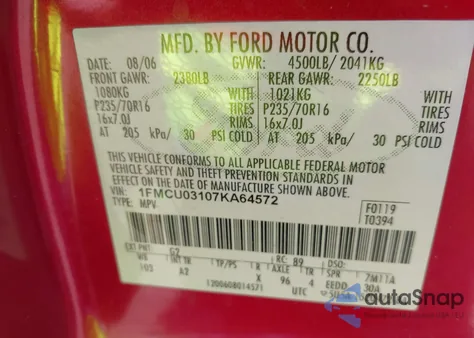 2007 Ford Escape Xlt/Xlt Sport from USA, damaged, VIN 1FMCU03107KA64572